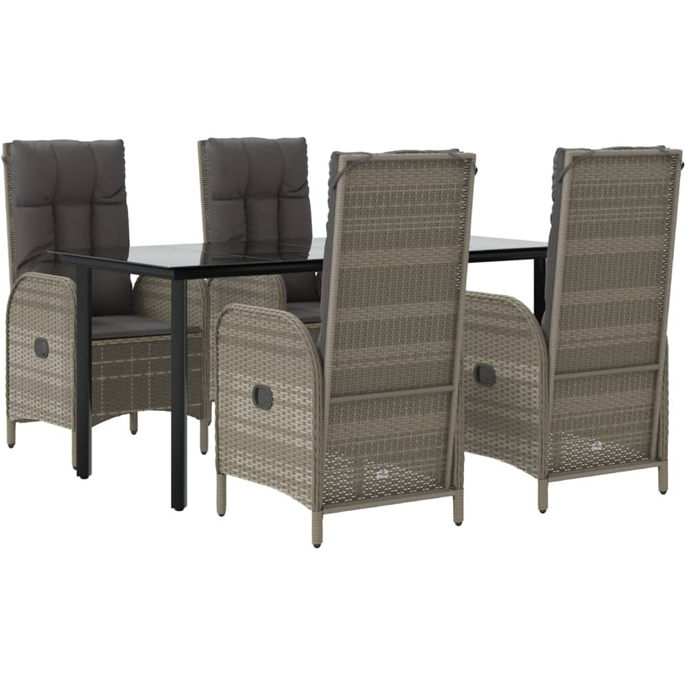 Vidaxl 5 Piece Patio Dining Set With Cushions Black And Gray Poly Rattan