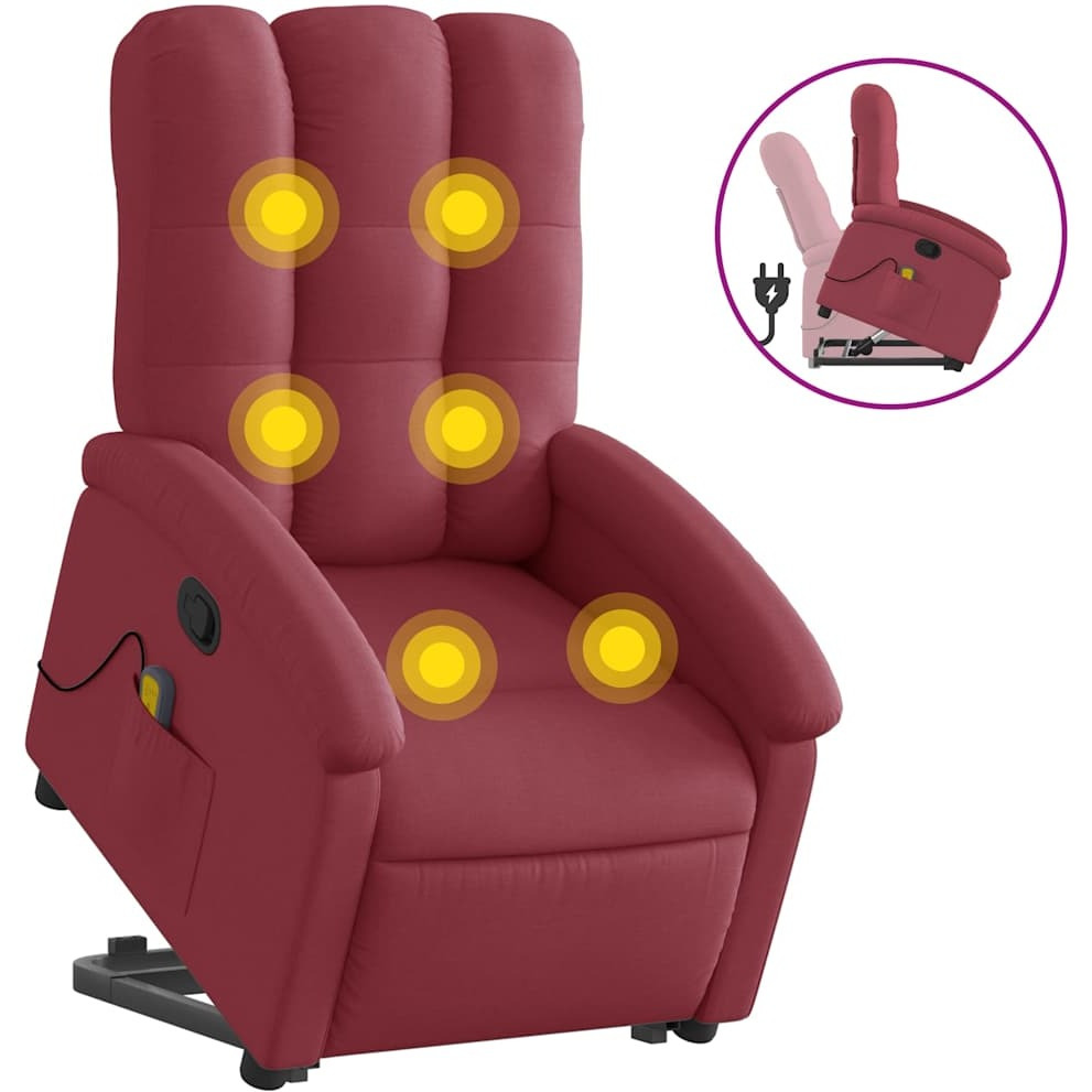 Vidaxl Stand Up Massage Recliner Chair Wine Red Fabric