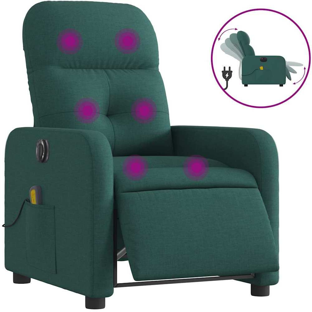 Vidaxl Electric Massage Recliner Chair Dark Green Fabric
