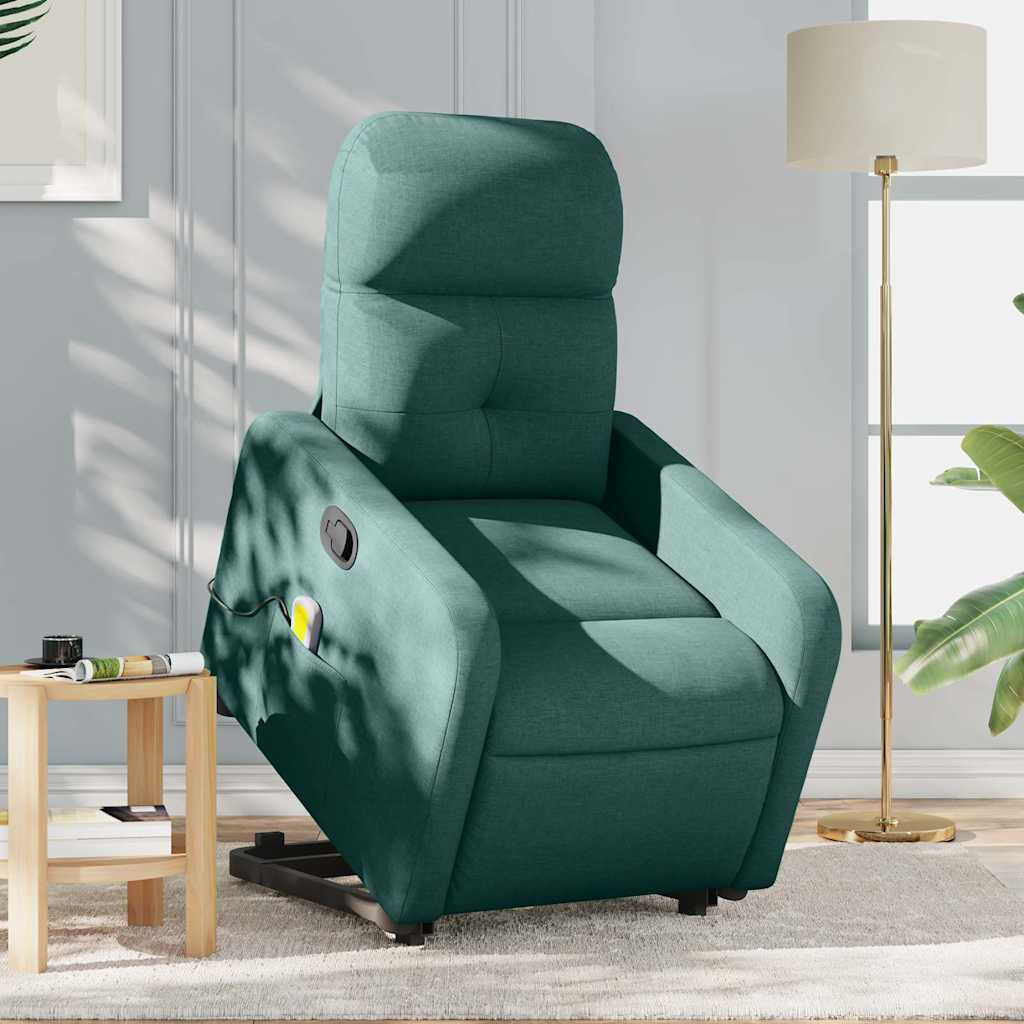 Vidaxl Stand Up Massage Recliner Chair Dark Green Fabric