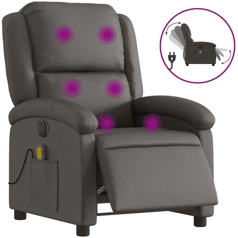 Vidaxl Electric Massage Recliner Chair Gray Real Leather