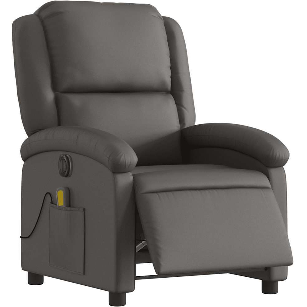Vidaxl Electric Massage Recliner Chair Gray Real Leather