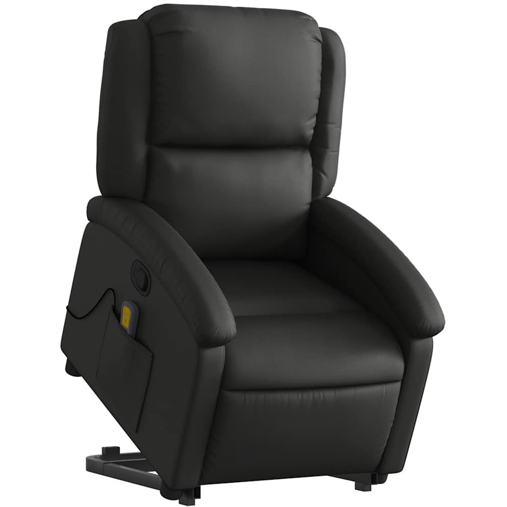Vidaxl Stand Up Massage Recliner Chair Black Real Leather