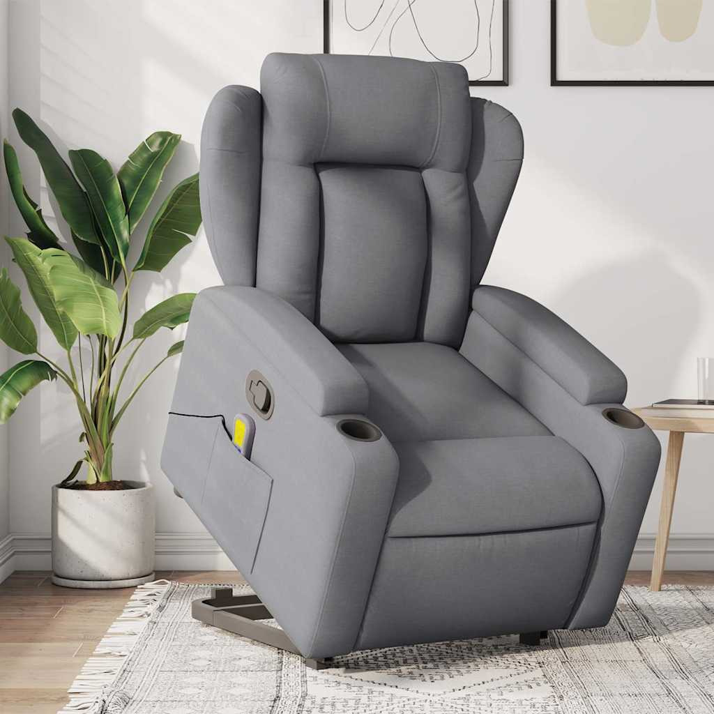 Vidaxl Stand Up Massage Recliner Chair Light Gray Fabric