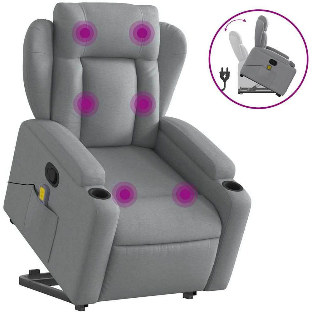 Vidaxl Stand Up Massage Recliner Chair Light Gray Fabric