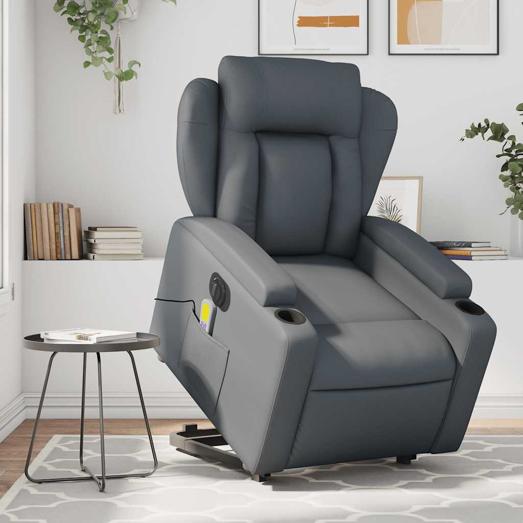 Vidaxl Electric Stand Up Massage Recliner Chair Gray Faux Leather