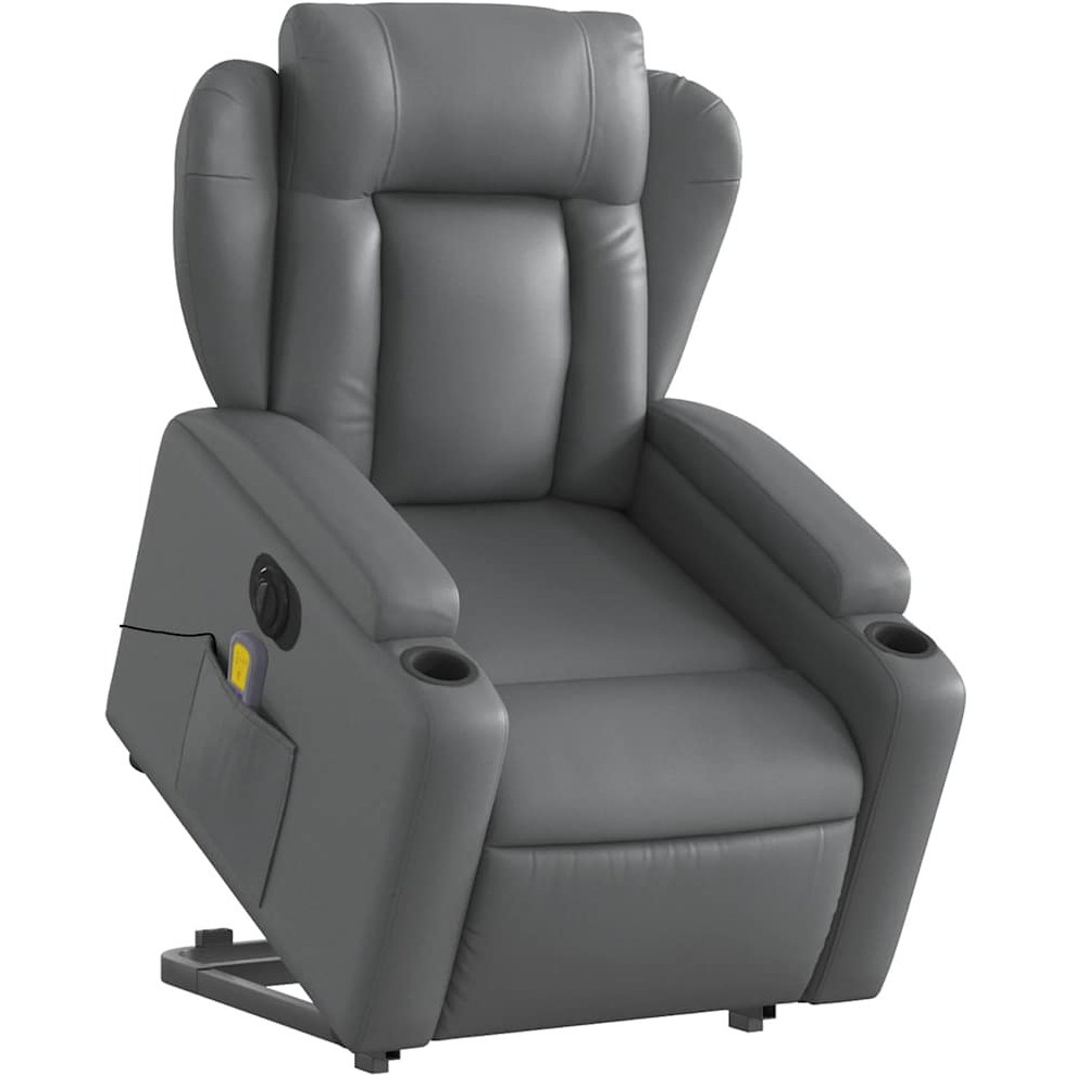 Vidaxl Electric Stand Up Massage Recliner Chair Gray Faux Leather