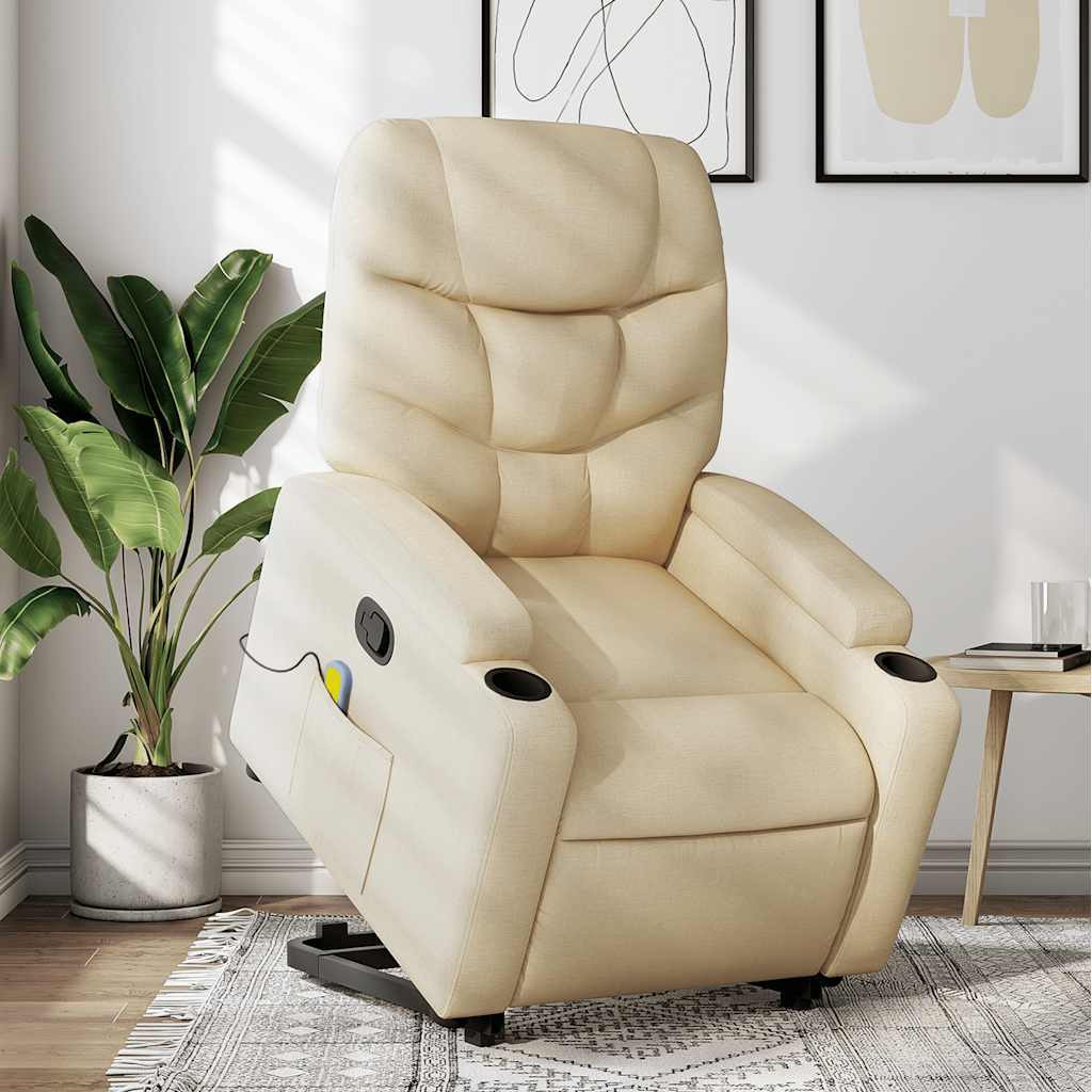 Vidaxl Stand Up Massage Recliner Chair Cream Fabric