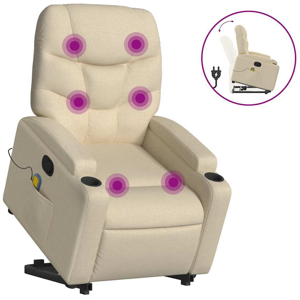 Vidaxl Stand Up Massage Recliner Chair Cream Fabric