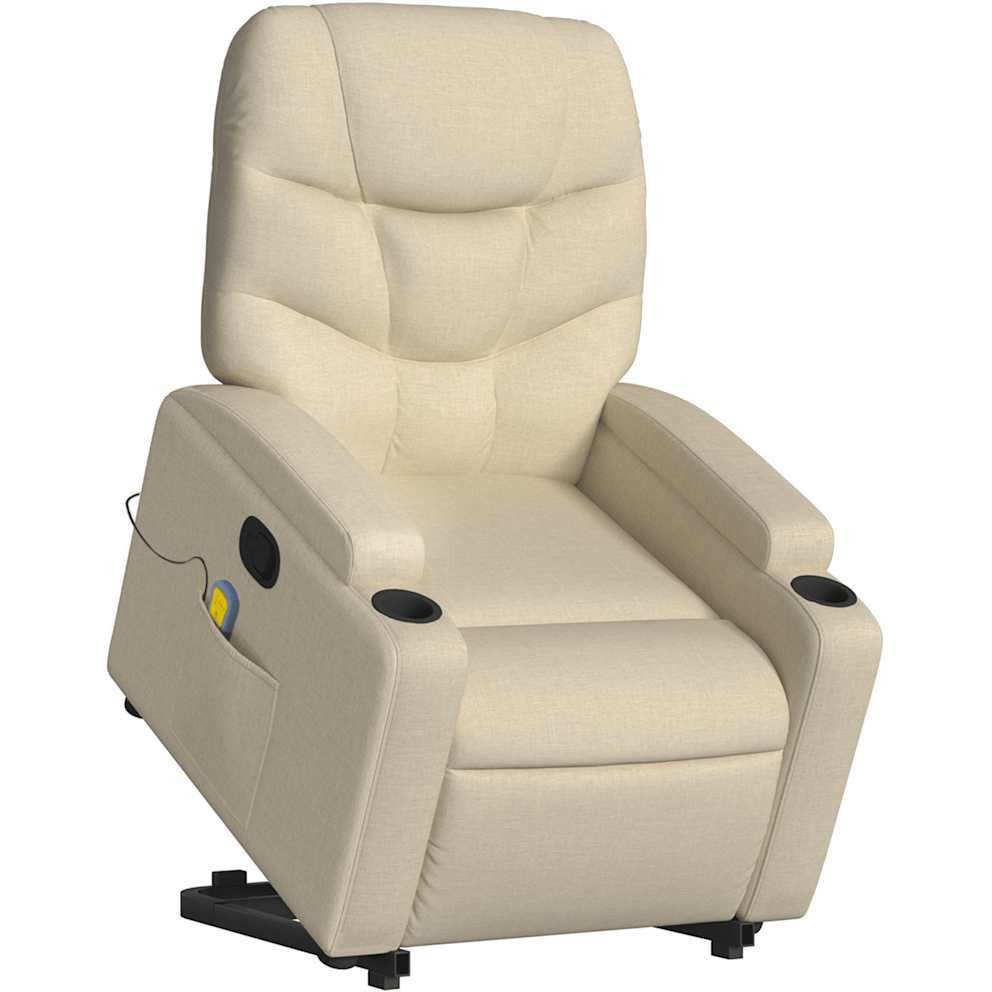 Vidaxl Stand Up Massage Recliner Chair Cream Fabric