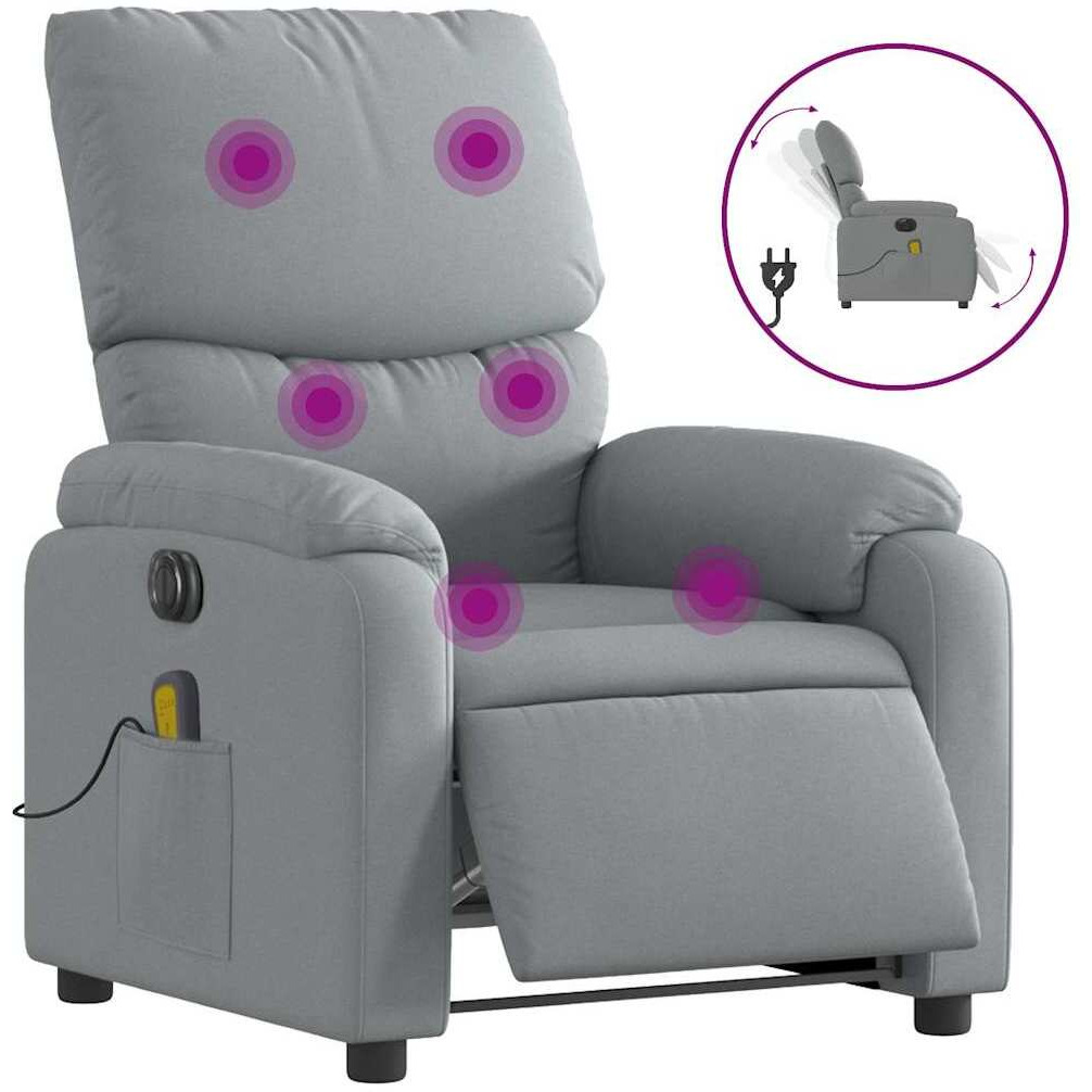 Vidaxl Electric Massage Recliner Chair Light Gray Fabric