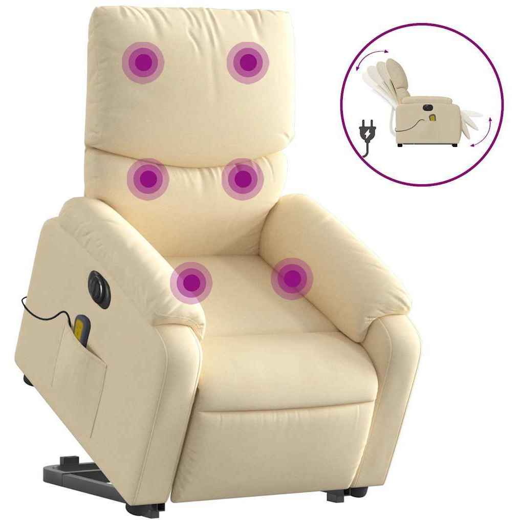 Vidaxl Electric Stand Up Massage Recliner Chair Cream Fabric