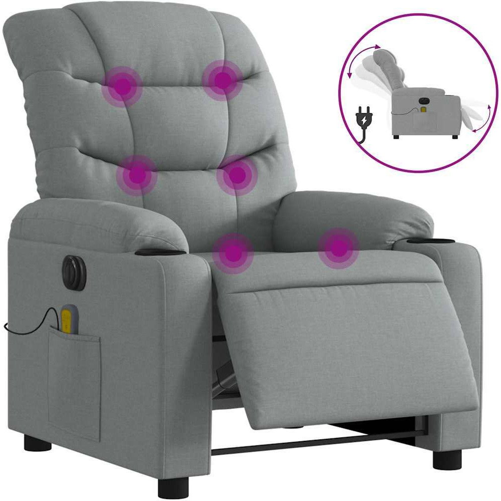 Vidaxl Electric Massage Recliner Chair Light Gray Fabric