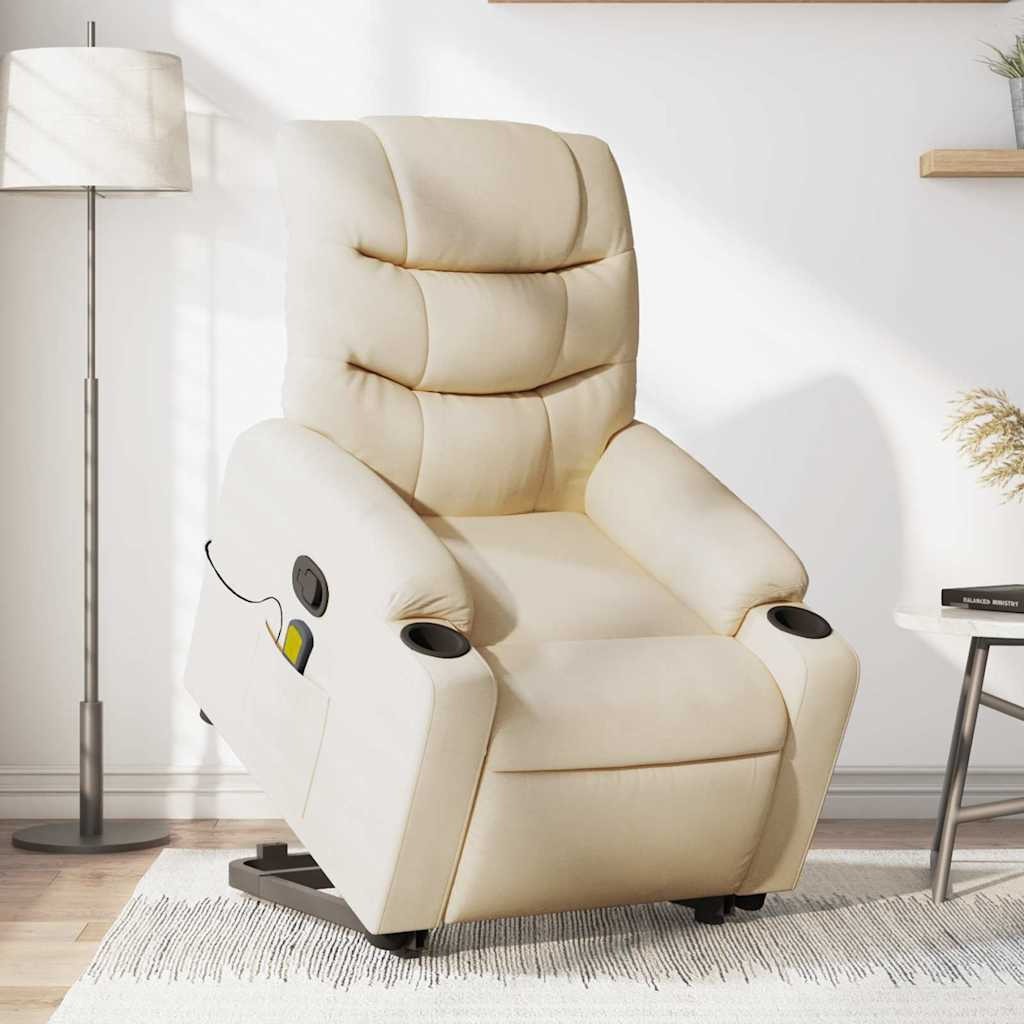 Vidaxl Stand Up Massage Recliner Chair Cream Fabric