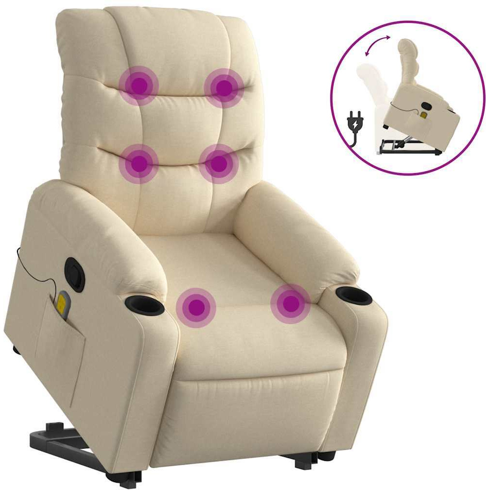 Vidaxl Stand Up Massage Recliner Chair Cream Fabric
