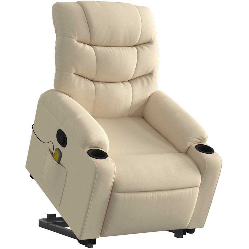 Vidaxl Stand Up Massage Recliner Chair Cream Fabric