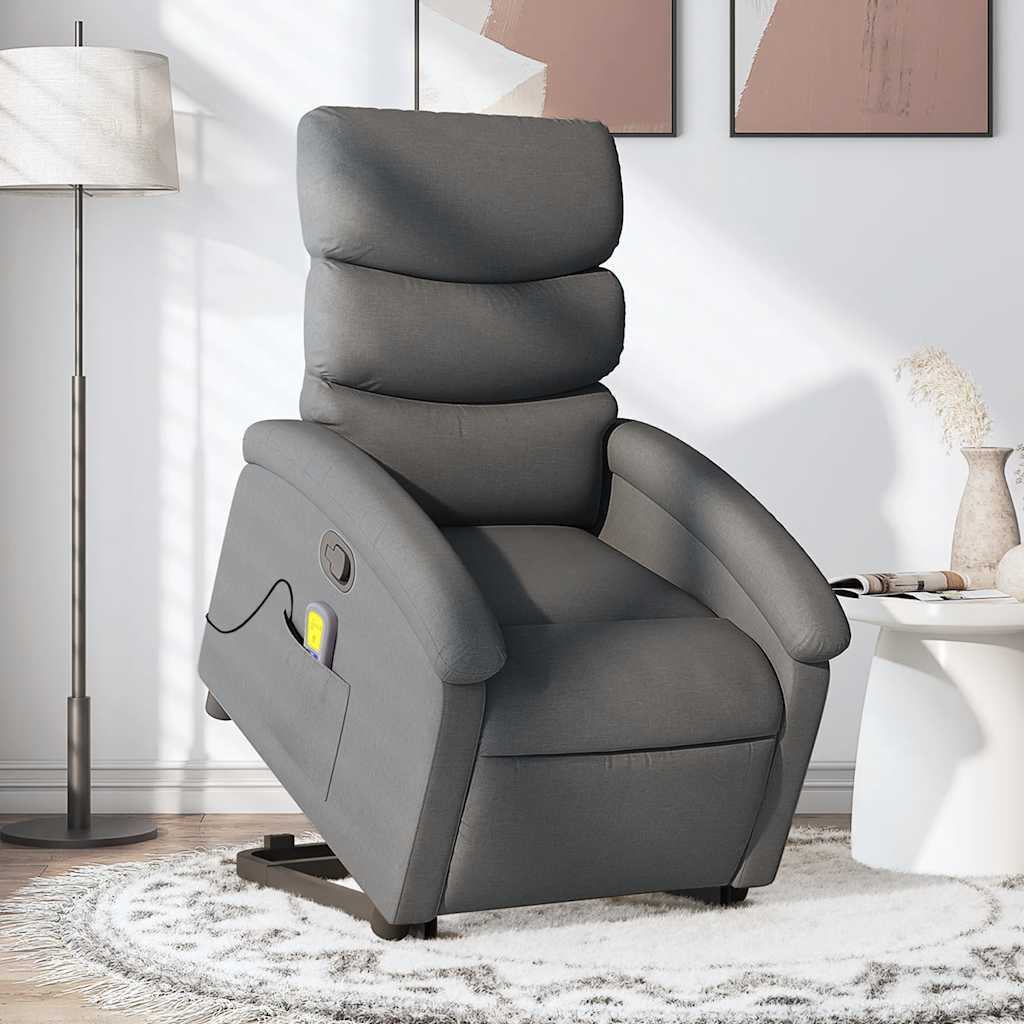 Vidaxl Stand Up Massage Recliner Chair Dark Gray Fabric