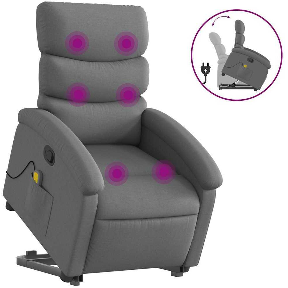Vidaxl Stand Up Massage Recliner Chair Dark Gray Fabric