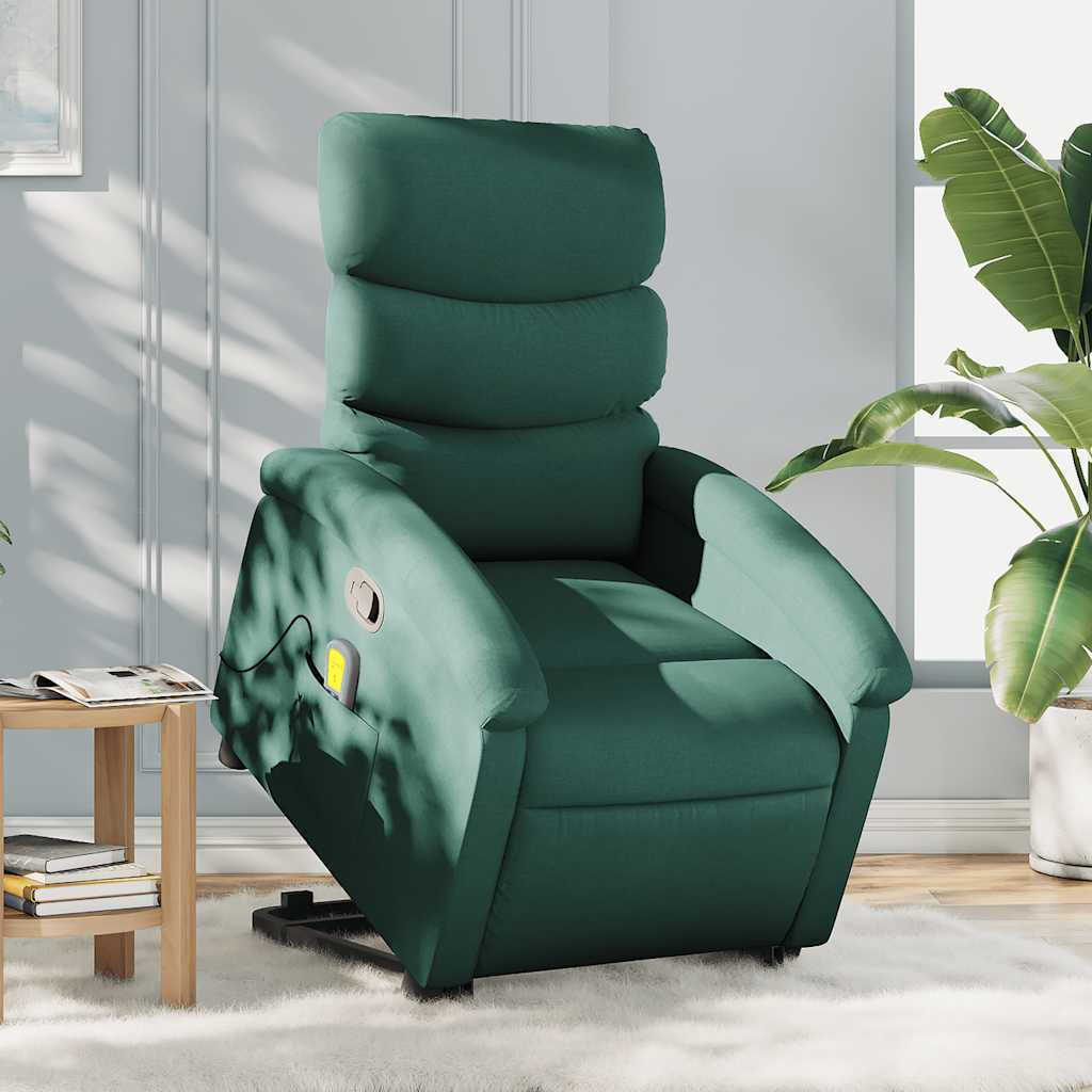 Vidaxl Stand Up Massage Recliner Chair Dark Green Fabric