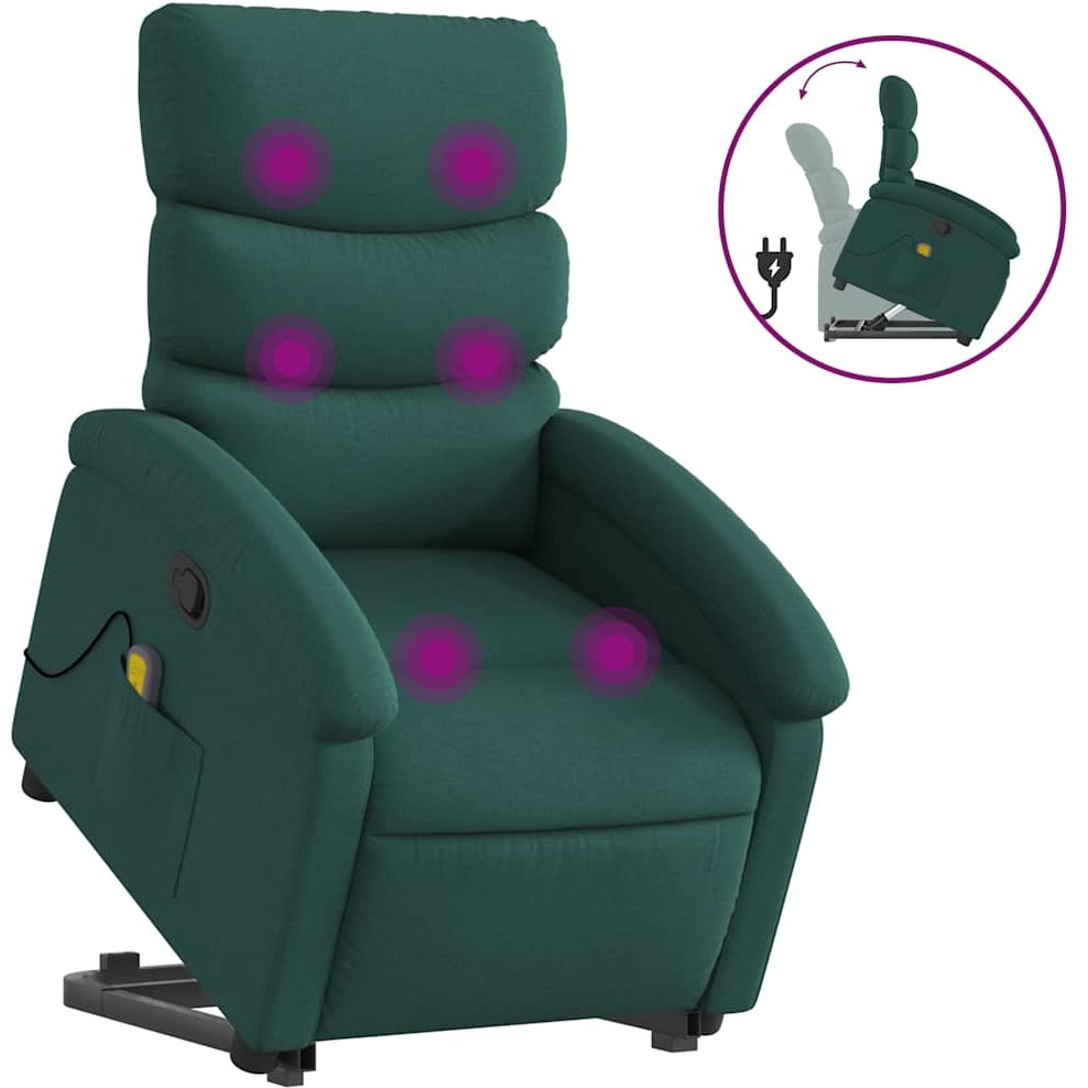 Vidaxl Stand Up Massage Recliner Chair Dark Green Fabric