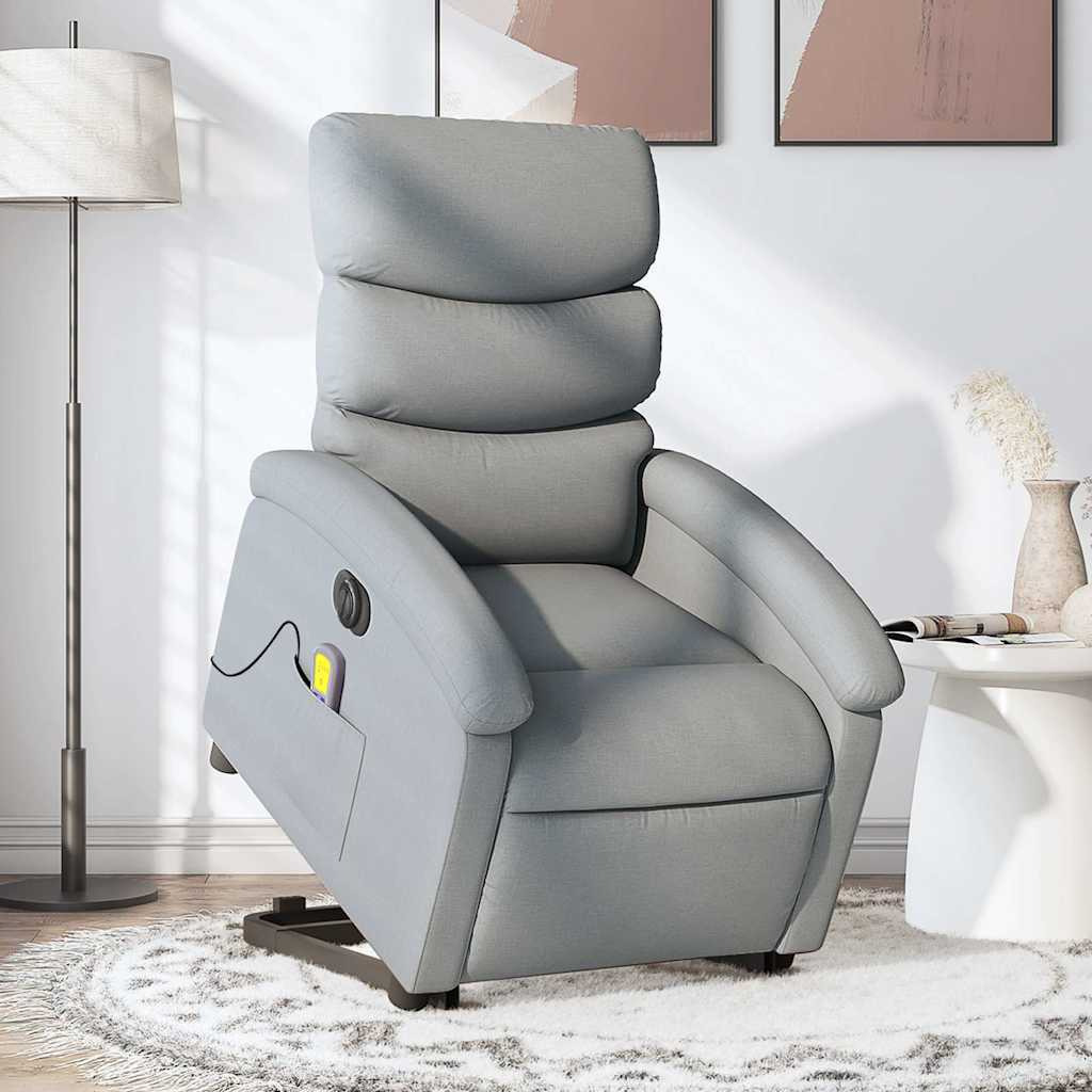 Vidaxl Electric Stand Up Massage Recliner Chair Light Gray Fabric