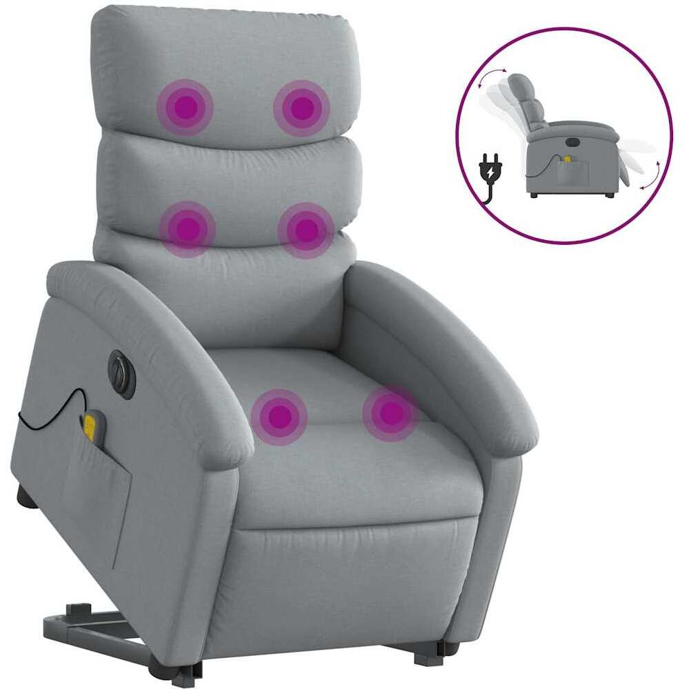 Vidaxl Electric Stand Up Massage Recliner Chair Light Gray Fabric