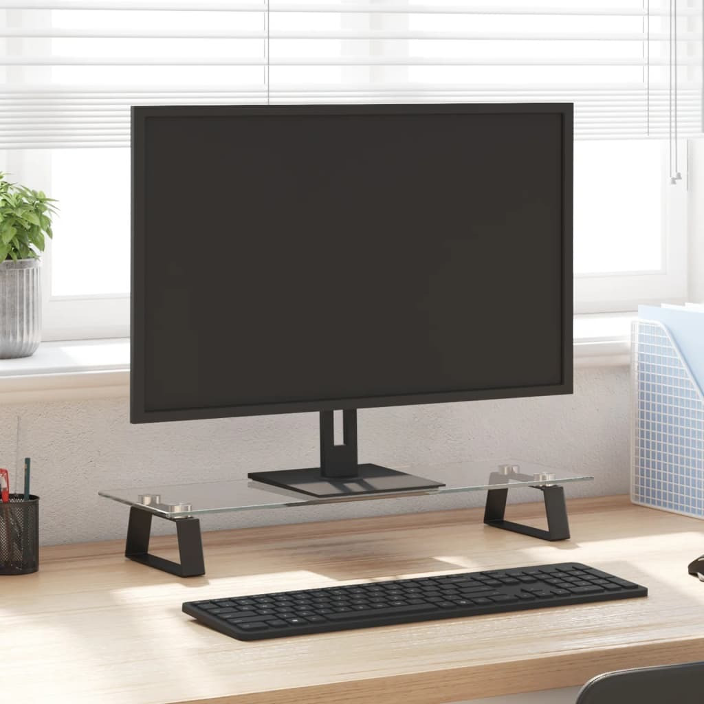 Vidaxl Monitor Stand Black 23.6"&quotX7.9"&quotX3.1"" Tempered Glass And Metal