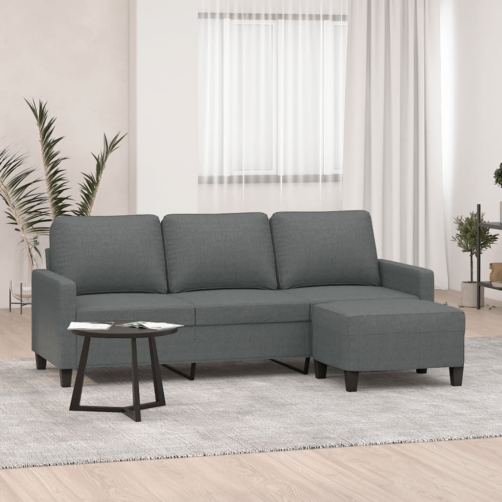 Vidaxl 3-Seater Sofa With Footstool Dark Gray 70.9"" Fabric
