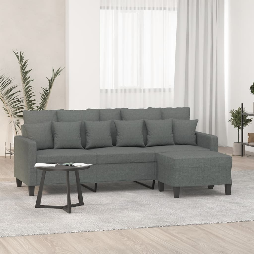 Vidaxl 3-Seater Sofa With Footstool Dark Gray 70.9"" Fabric