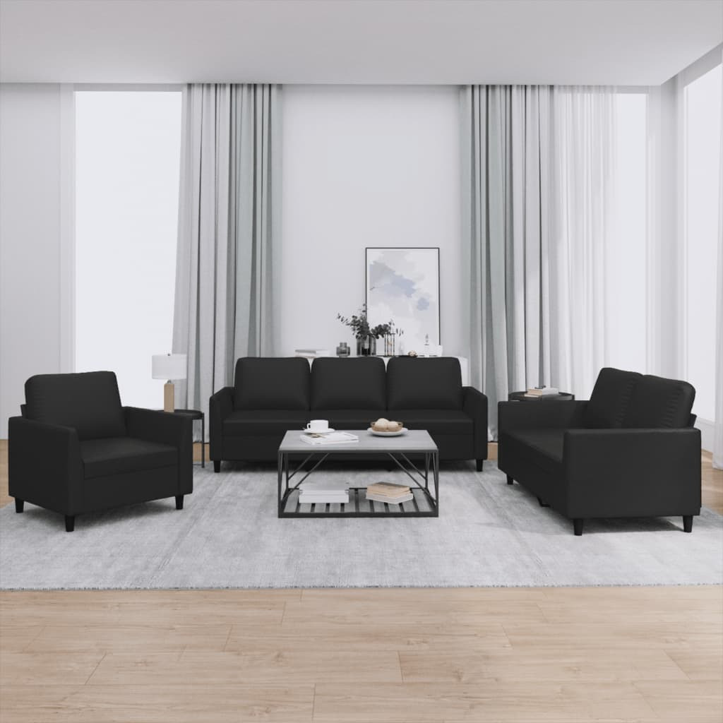 Vidaxl 3 Piece Sofa Set With Cushions Black Faux Leather