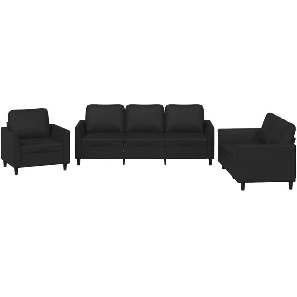 Vidaxl 3 Piece Sofa Set With Cushions Black Faux Leather