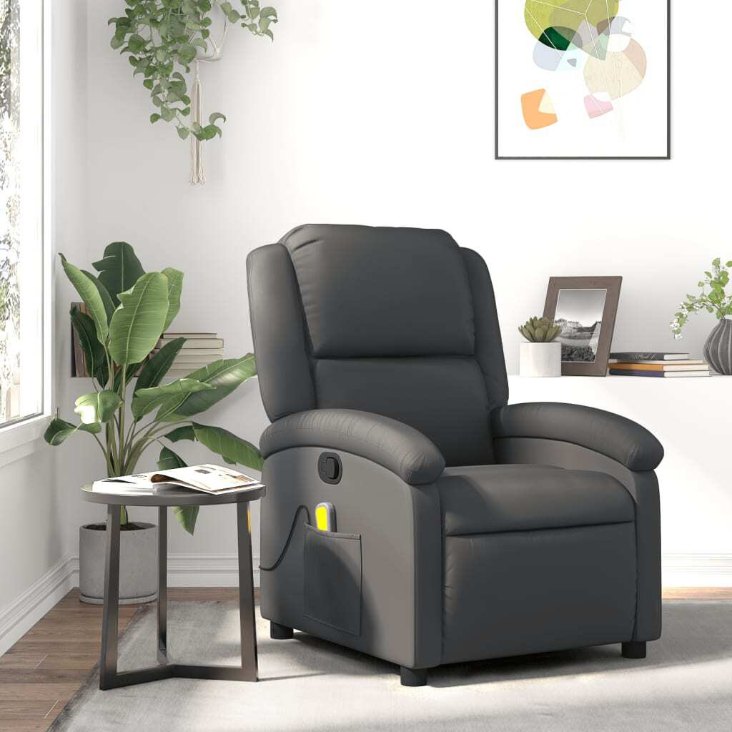 Vidaxl Massage Recliner Chair Gray Real Leather