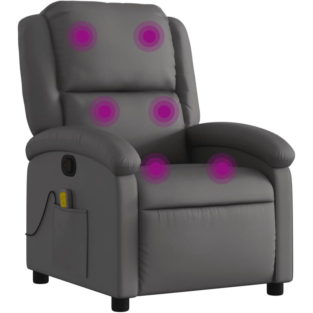 Vidaxl Massage Recliner Chair Gray Real Leather