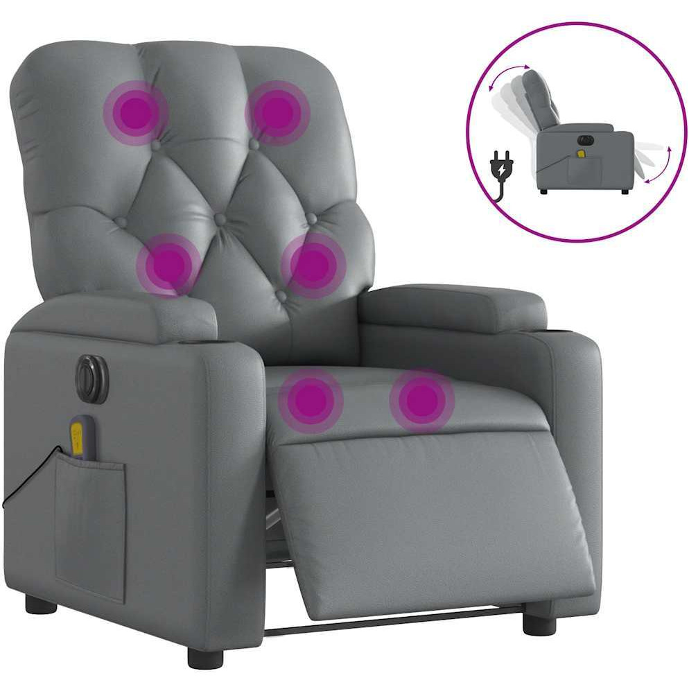 Vidaxl Electric Massage Recliner Chair Gray Faux Leather