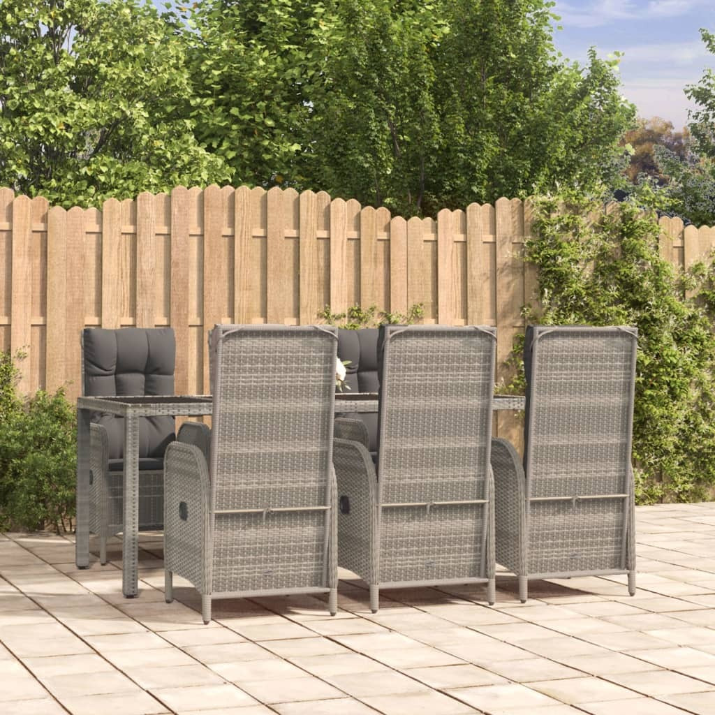 Vidaxl 7 Piece Patio Dining Set With Cushions Gray Poly Rattan