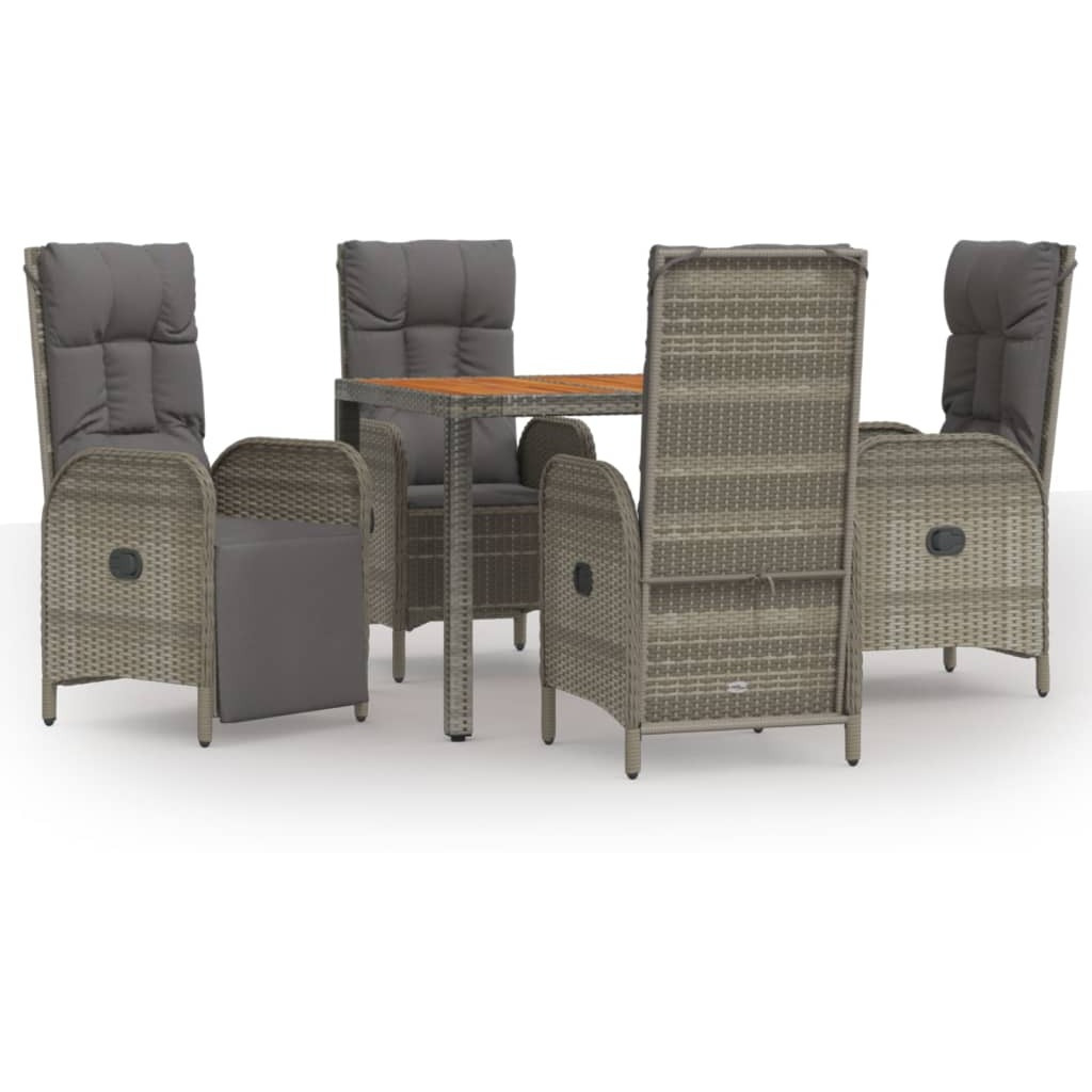 Vidaxl 5 Piece Patio Dining Set With Cushions Gray Poly Rattan