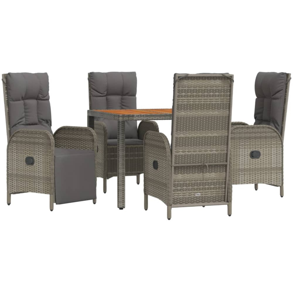 Vidaxl 5 Piece Patio Dining Set With Cushions Gray Poly Rattan