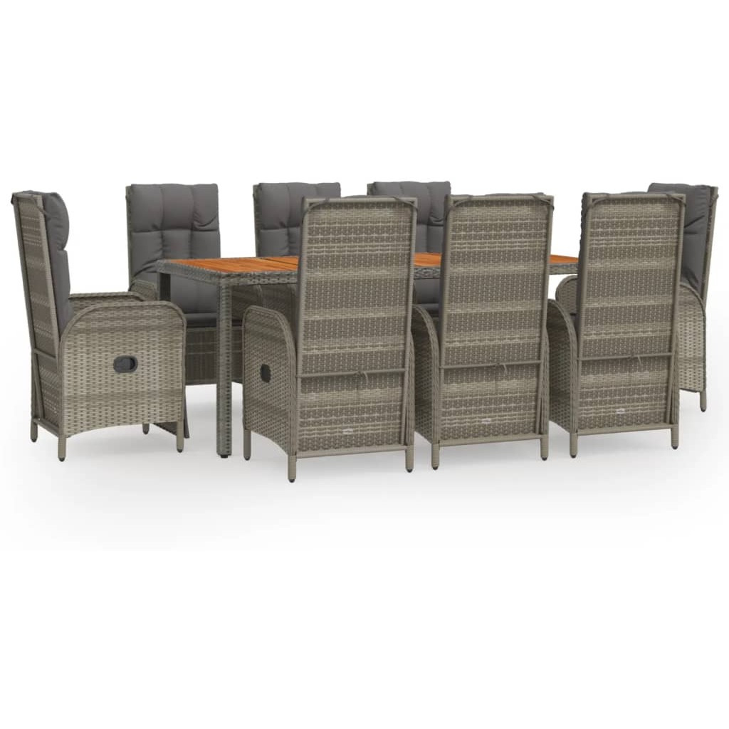 Vidaxl 9 Piece Patio Dining Set With Cushions Gray Poly Rattan
