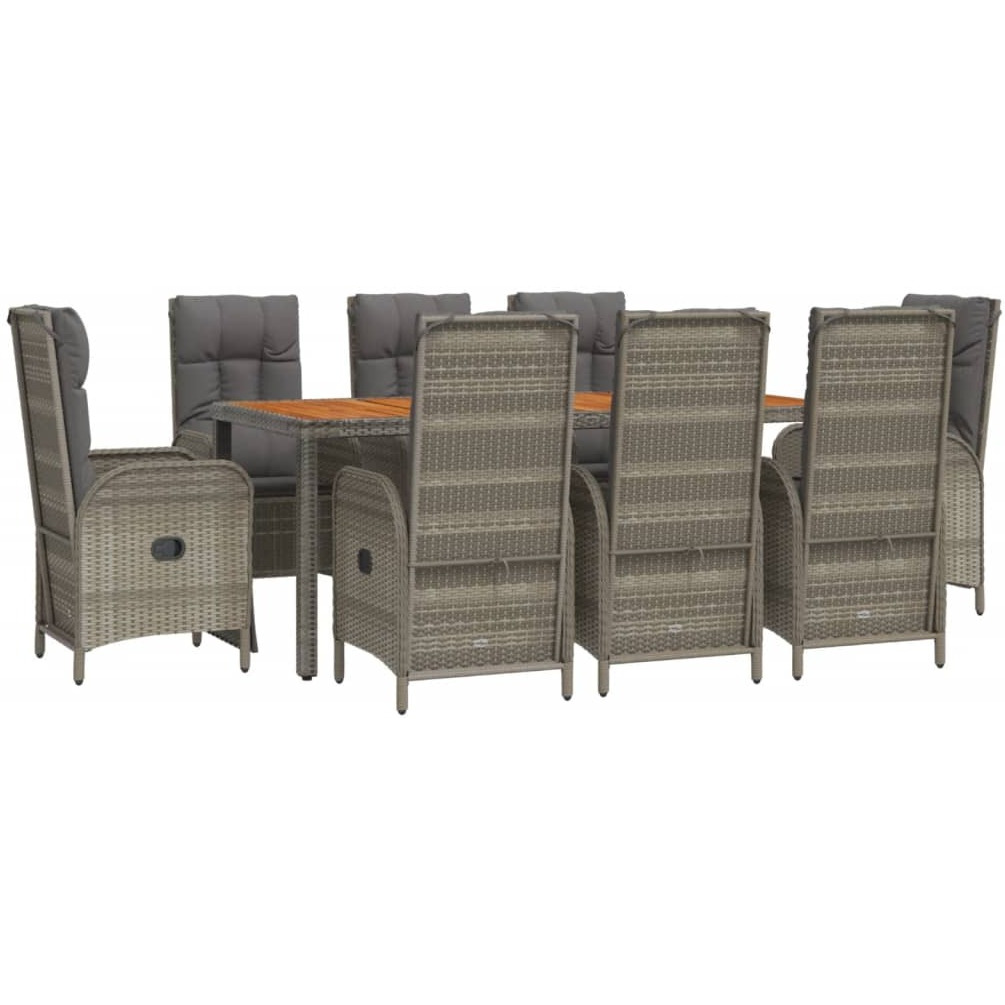 Vidaxl 9 Piece Patio Dining Set With Cushions Gray Poly Rattan
