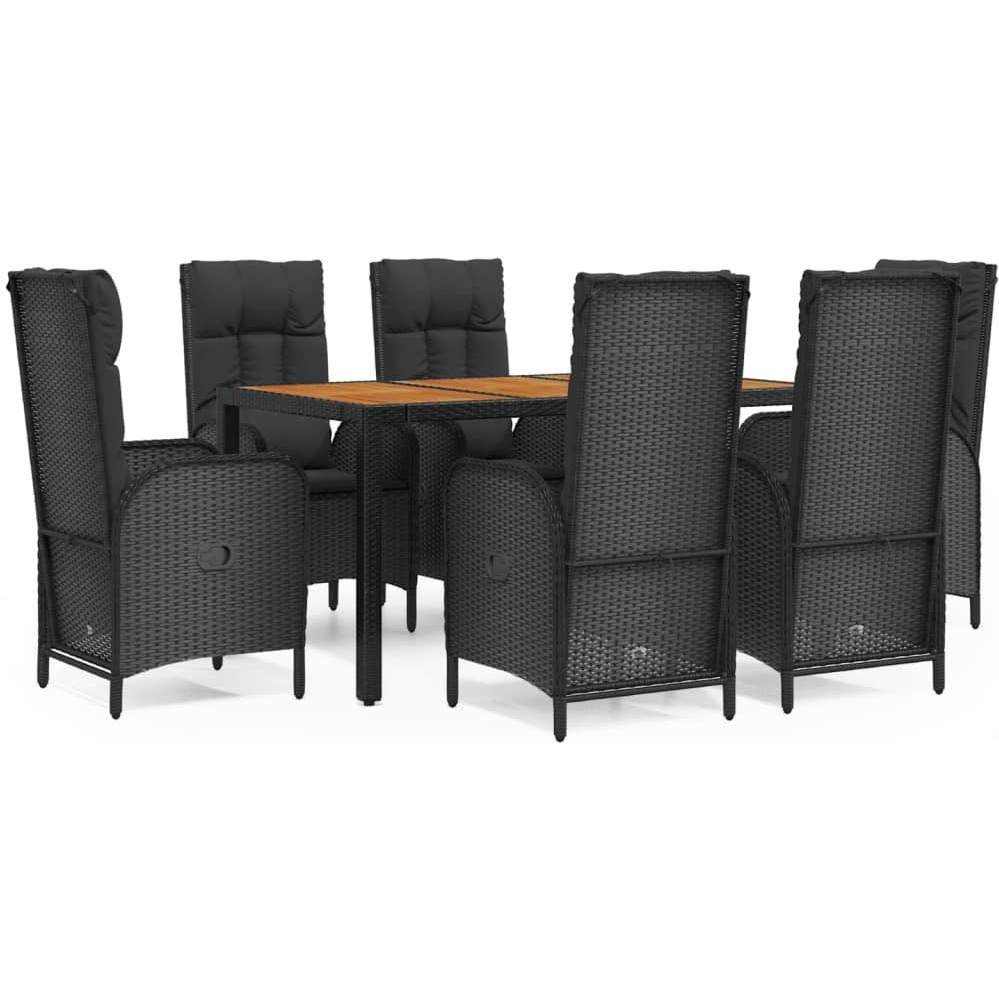 Vidaxl 7 Piece Patio Dining Set With Cushions Black Poly Rattan