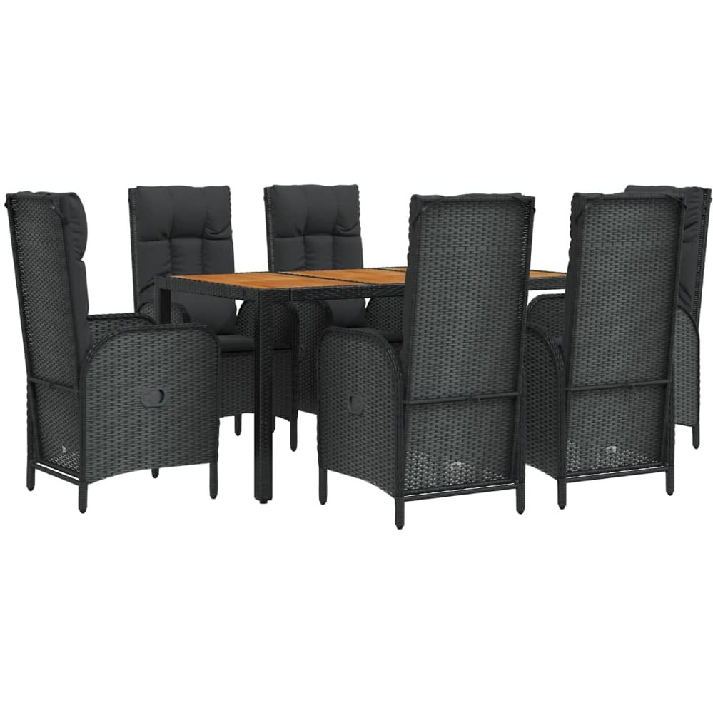 Vidaxl 7 Piece Patio Dining Set With Cushions Black Poly Rattan