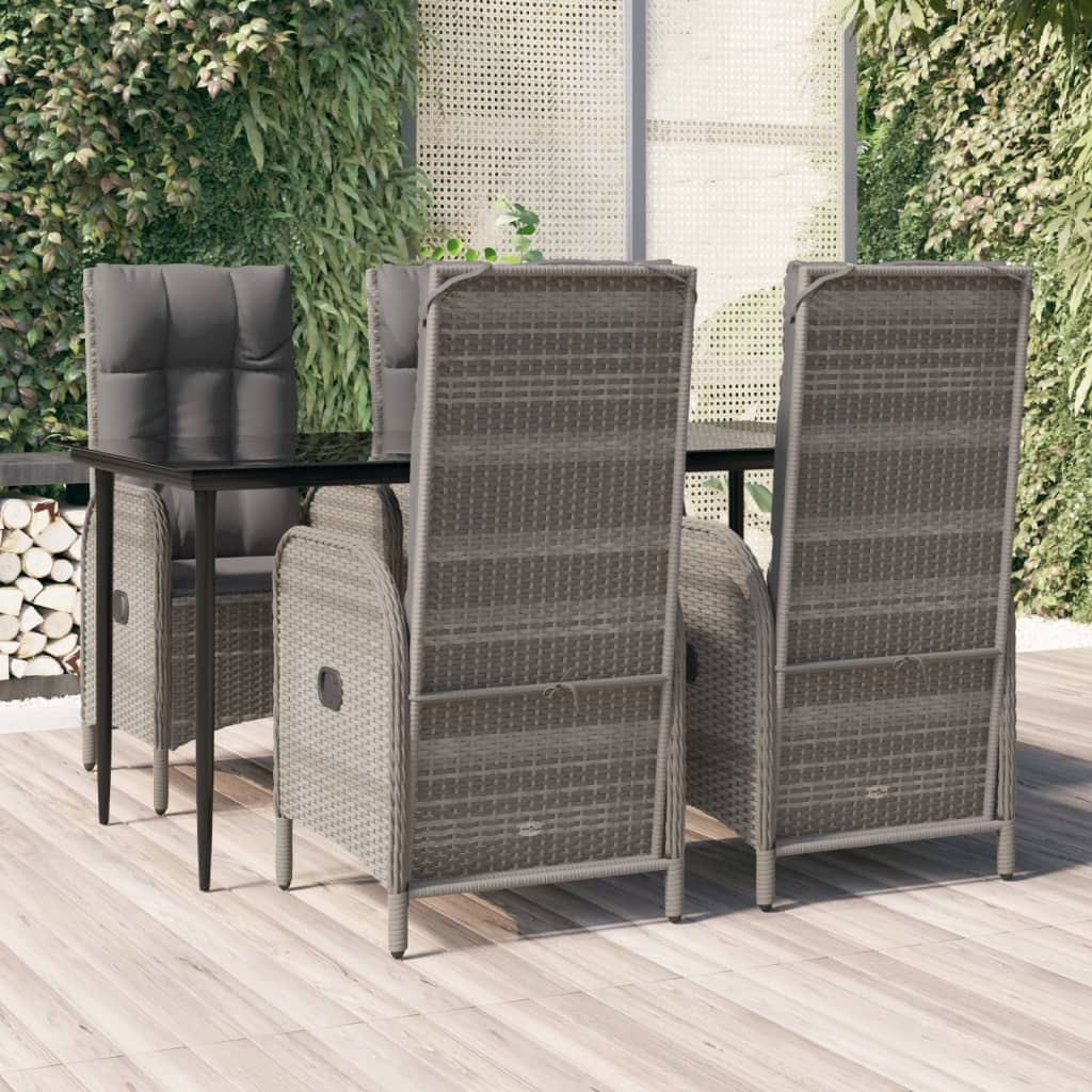 Vidaxl 5 Piece Patio Dining Set With Cushions Black And Gray Poly Rattan