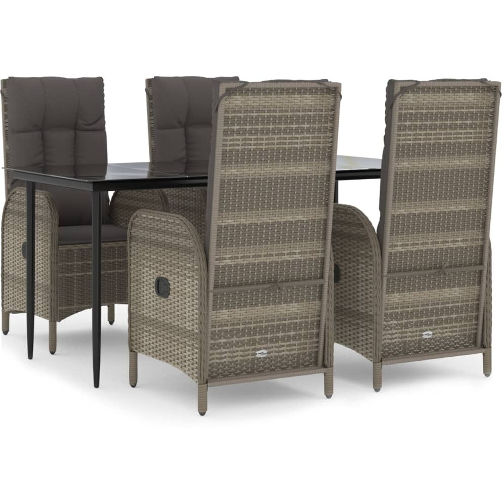 Vidaxl 5 Piece Patio Dining Set With Cushions Black And Gray Poly Rattan