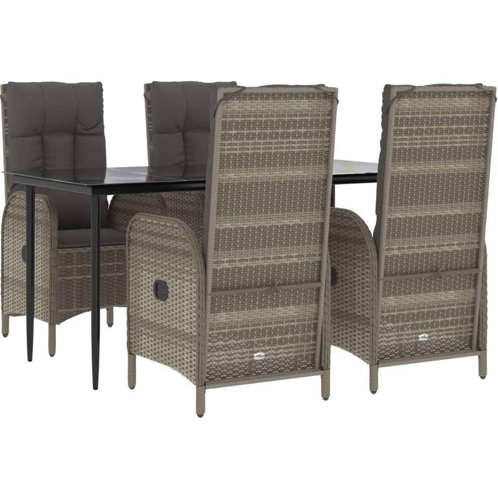 Vidaxl 5 Piece Patio Dining Set With Cushions Black And Gray Poly Rattan