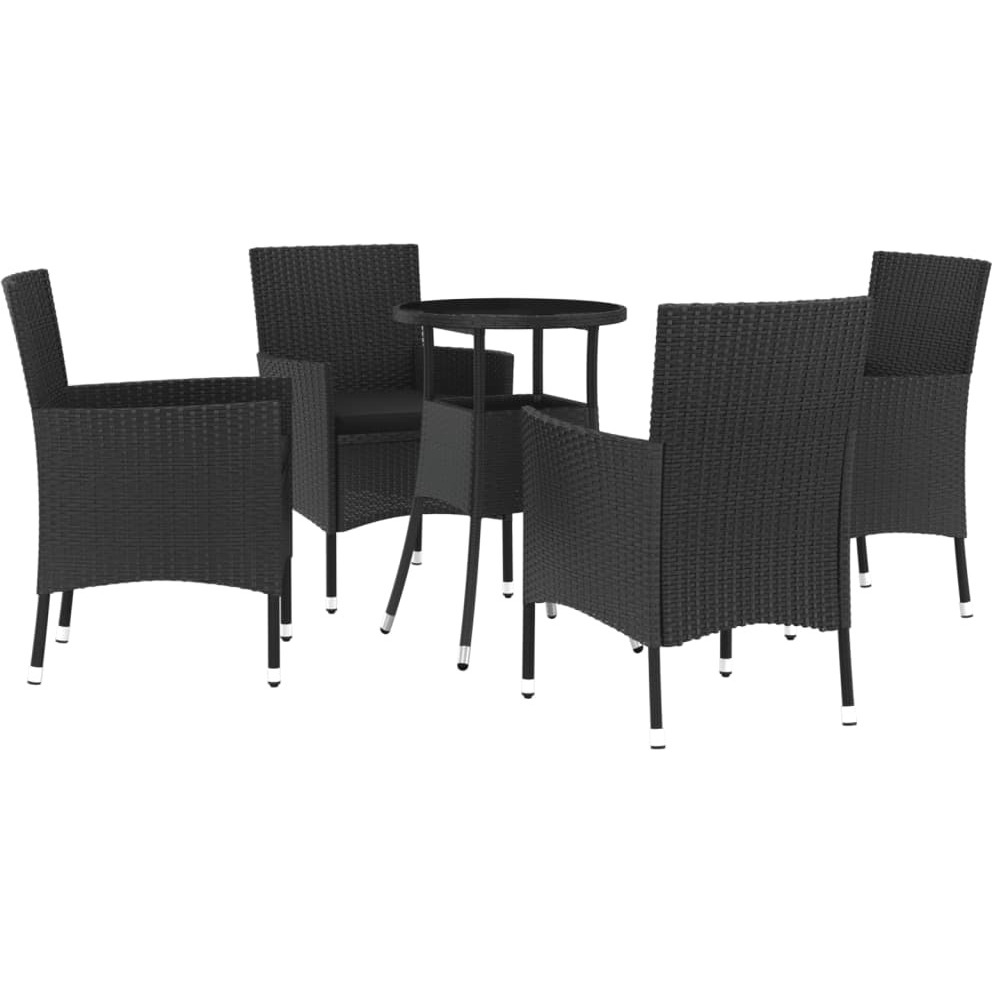 Vidaxl 5 Piece Patio Bistro Set With Cushions Black Poly Rattan