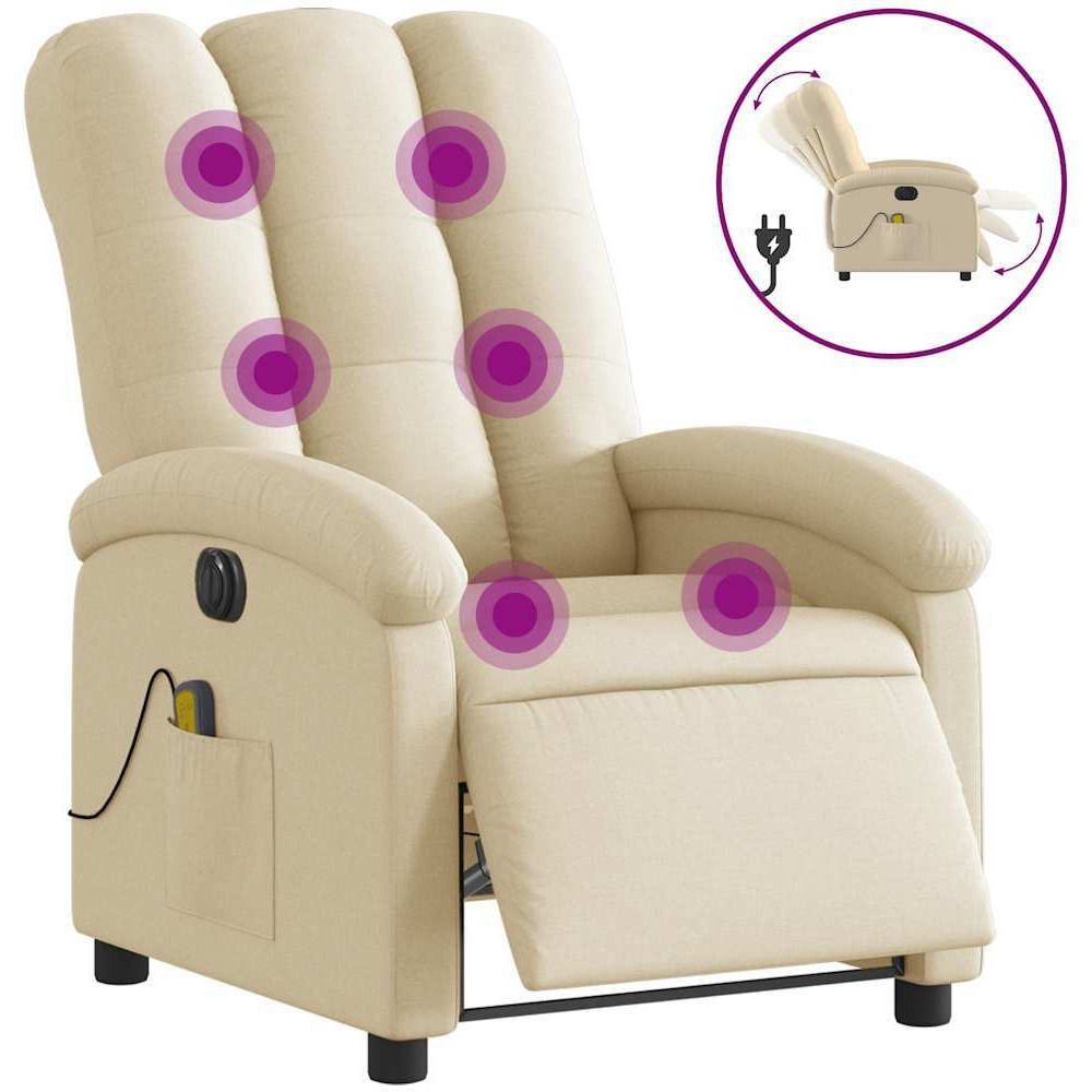 Vidaxl Electric Massage Recliner Chair Cream Fabric