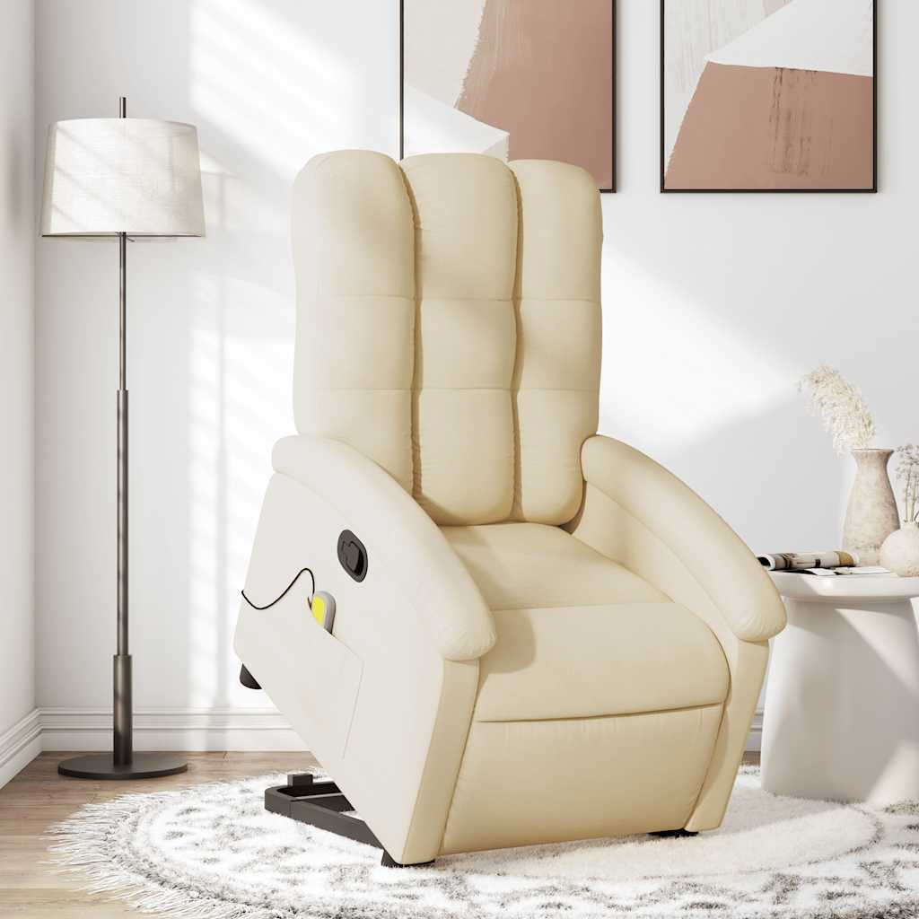 Vidaxl Stand Up Massage Recliner Chair Cream Fabric