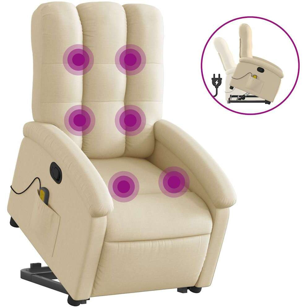 Vidaxl Stand Up Massage Recliner Chair Cream Fabric