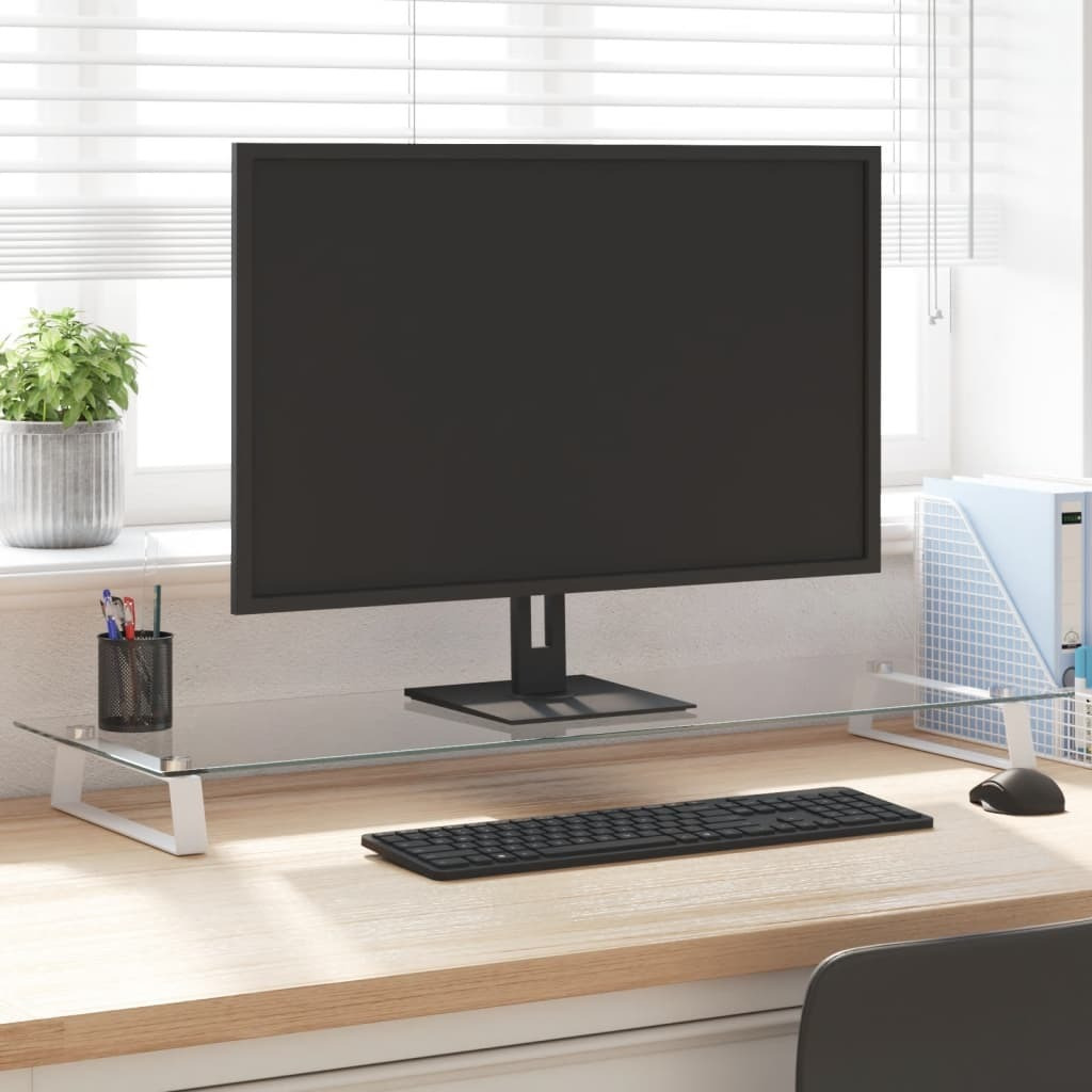 Vidaxl Monitor Stand White 39.4"&quotX13.8"&quotX3.1"" Tempered Glass And Metal