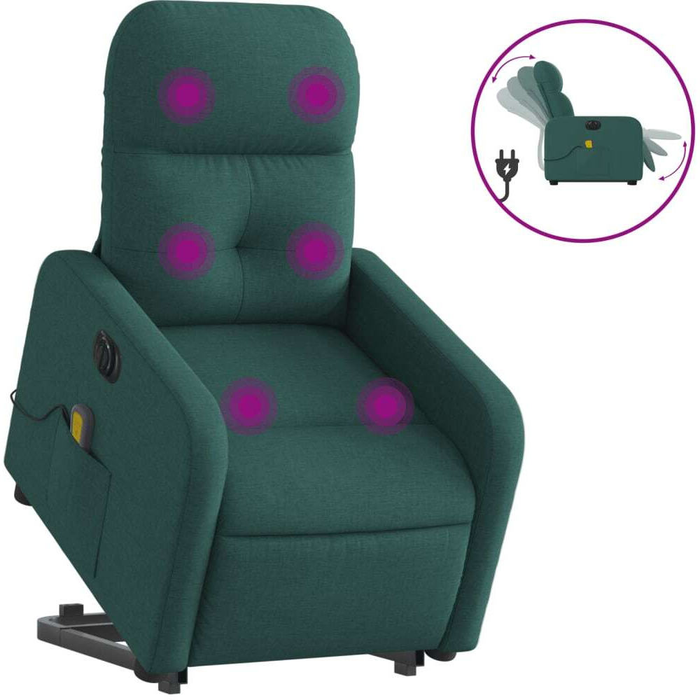 Vidaxl Electric Stand Up Massage Recliner Chair Dark Green Fabric